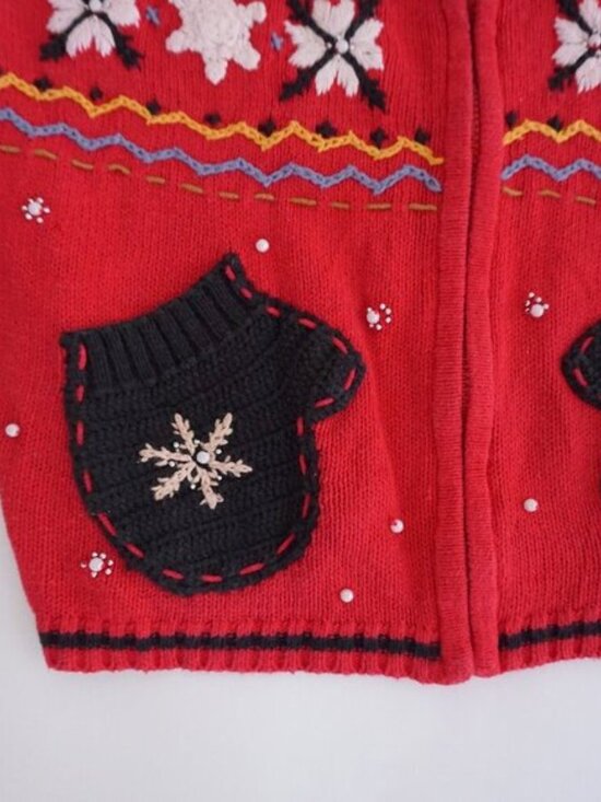 Vintage Kakit Winter Ski Snowflake Festive Cardigan Holiday Retro 90s Sweater S - Picture 6 of 10